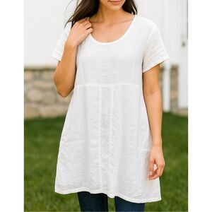 Flax scoop neck short sleeves white linen dress size medium